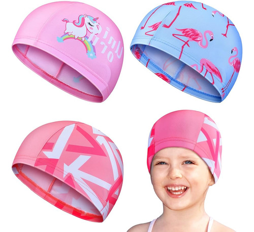 3 Piezas Gorro De Natación Lindo De Dibujos Animados Gorro D