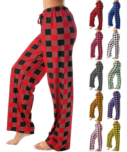 Pantalones De Pijama For Mujer, Ropa De Dormir A Cuadros,