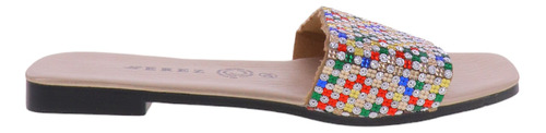 Sandalias De Piso Slip On Banda Multicolor Con Pedrería Aona