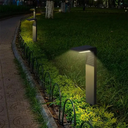 Estaca Moderna Luz Lampara Solar Grande Cálida Exterior Deco Negro
