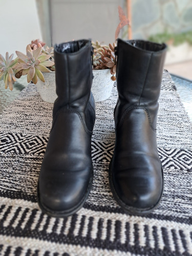 Bota De Cuero Mujer Taco Chino Suela De Goma