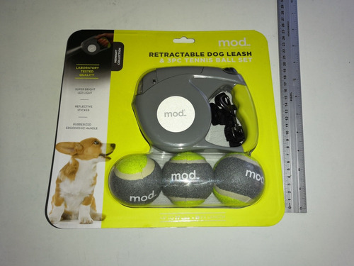  Dog Leash Retractable Con Luz Y Pelotas Tenis Marca Mod