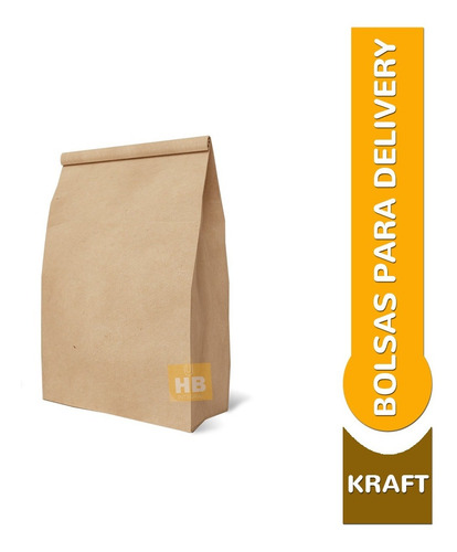 Imagen 3 de 9 de Bolsas Delivery Papel Kraft Madera Sin Manija 20x32x9 X100u