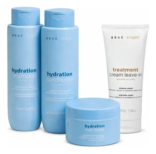 Kit Braé Hydration Shampoo Condicionador Mascara Leave In