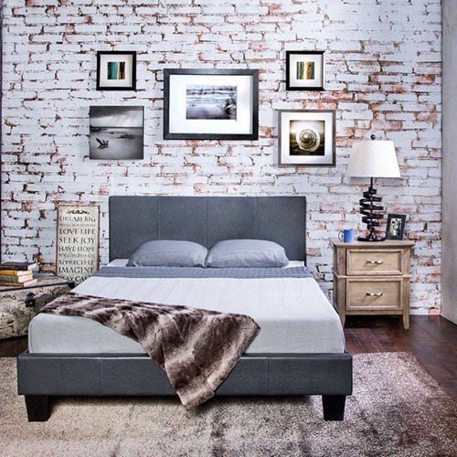 Imagen 7 de 7 de Cama Winn Park King, Cama Moderna De Piel Gris