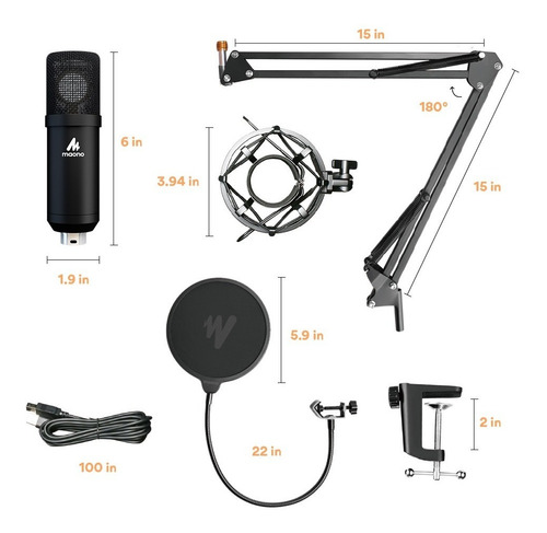 Kit Microfono Maono Au-a425 Usb Mic Con Soporte Para Estudio