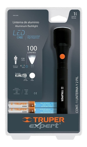 Imagen 3 de 9 de Linterna 100 Lumenes Led Luz 2 Pilas Alta Potencia Aluminio