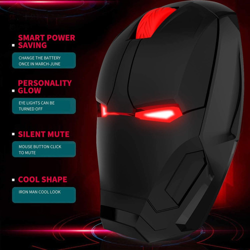 Mouse Optico Ergonomico De Pc, Inalambrico | Iron Man Negro