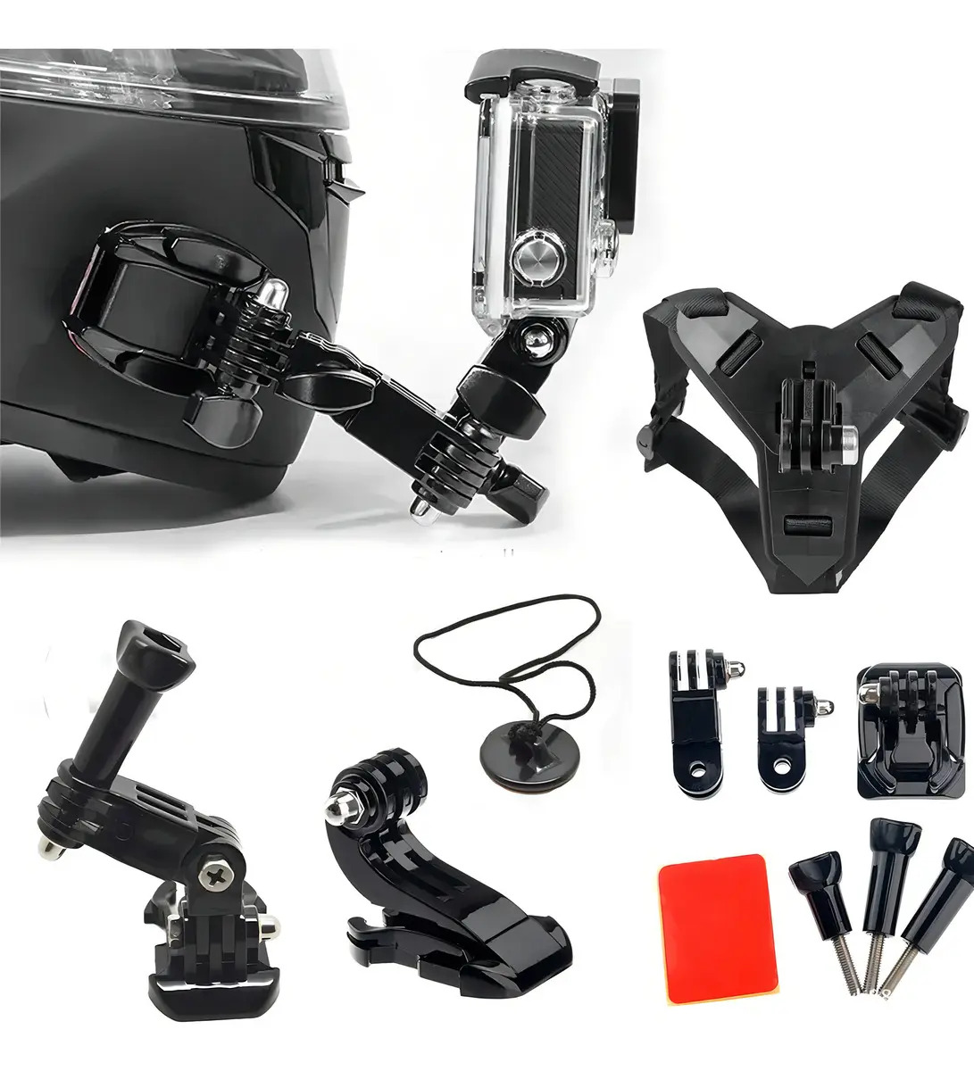 Base Adaptador Casco Moto Kit Lateral Para Gopro Cámara Acción Ne Negro