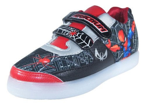 Tenis Choclo Luces Spiderman Velcro Sb Negro/rojo 18-21.5