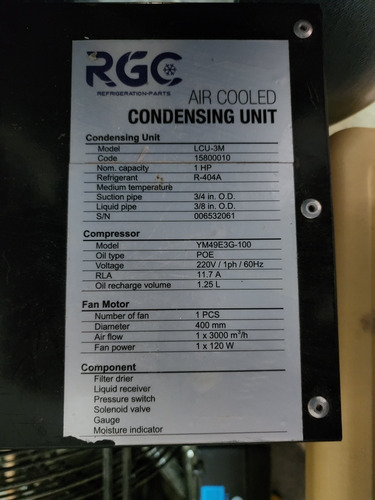 Unidad Condensadora De 1hp Cava Cuarto Refrigeración 
