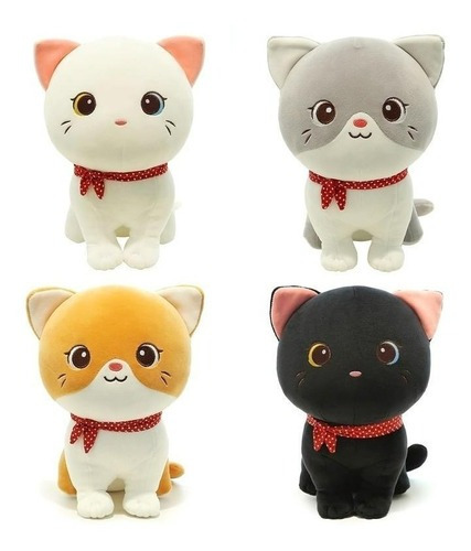Imagen 1 de 2 de Peluche Gato CAFE Sentado Con Collar Pañoleta Suave Kawaii