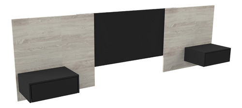 Respaldo Extensible P/ Colchon 140-160 C/ Mesas De Luz Cajon Color Pino Cascina/ Gris Sobra