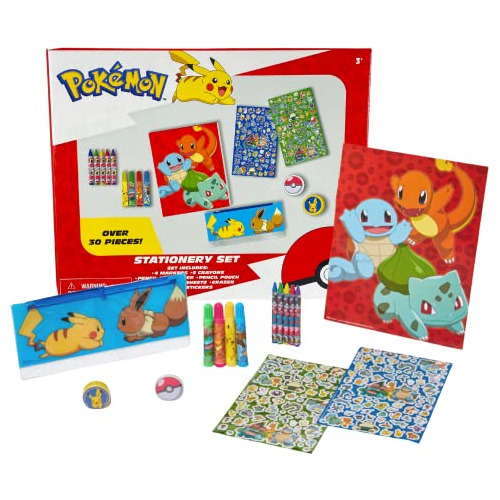 Set De Arte Infantil Pokémon, 30 Pcs. Con Estuche Para Lápic