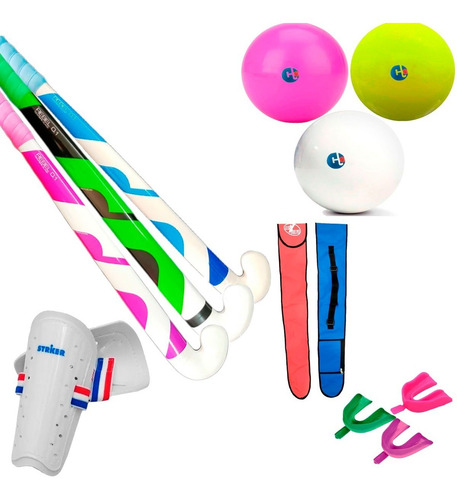 Imagen 1 de 9 de Combo Hockey:palo Fibra+bucal+canillera+funda+bocha