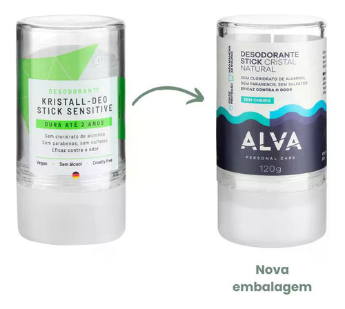 Kit Alva Cristal Natural Stick Desodorante 2 Un De 120g Cada