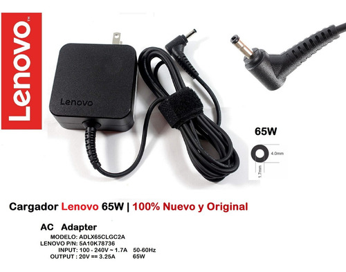 Cargador Lenovo 65w 20v-3.25a 100-240v Nuevo Y Original 100%