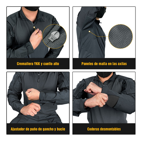 Camisa Táctica Militar Para Hombre Con Coderas Multibolsillo
