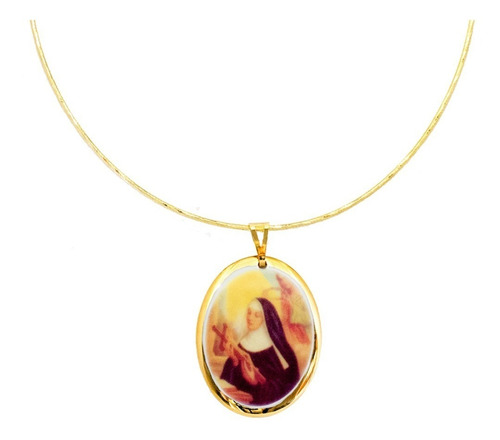 Gargantilha Choker Com Pingente Fé Santa Rita Cássia Ouro 