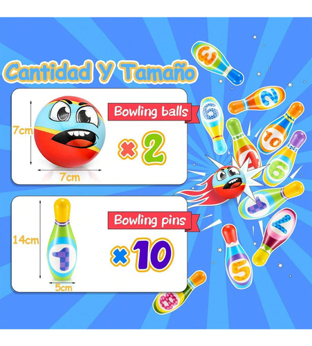 Juego De Boliche Infantil,kit Con 10 Bolos Y 2 Bolas