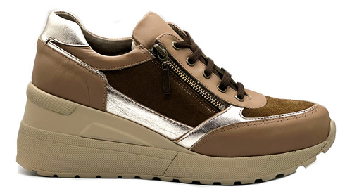 Zapatilla Cuero Mujer Plataforma Taco Acolchada