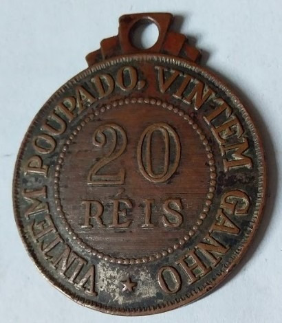 1930 1940 Medalha 20 Reis Vintém Poupado Vintem Ganho