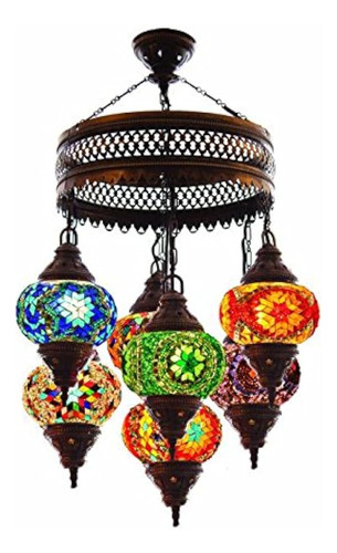 Turco Auténtico 7 Globo Lámpara De Araña De Mosaico Mosaico 