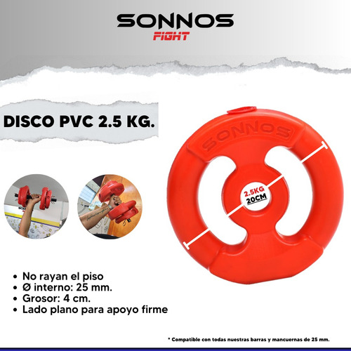 Kit De Barras + Mancuernas + 30 Kg. De Discos Con Manijas Color Rojo