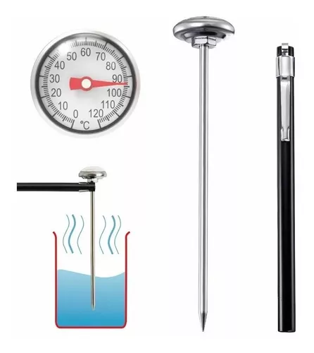 Termómetro para horno de leña y barbacoa mide la temperatura de 0 a 500 °C  con sonda rígida lineal de 15 cm.