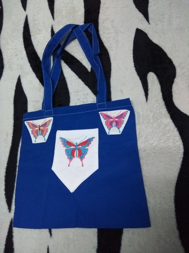 Bolso Bolsa Mariposas Violeta Y Azul Con Bolsillo Rock 