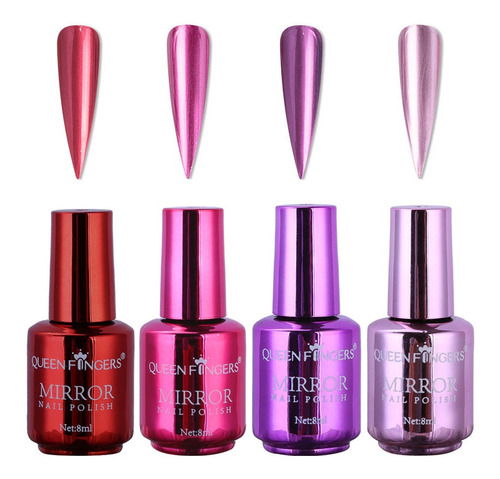 Juego De 4 Esmaltes De Uñas Metálicos Ab36 Chapados En 8 Ml,