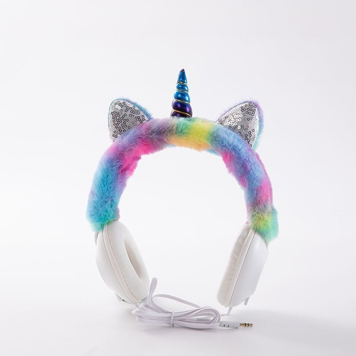 Auriculares Unicornio Cableado Afelpado Arcoiris Infantil