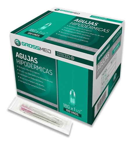 Aguja HiPodérmica 18g X 1  - Caja X 100 Unds-grossmed