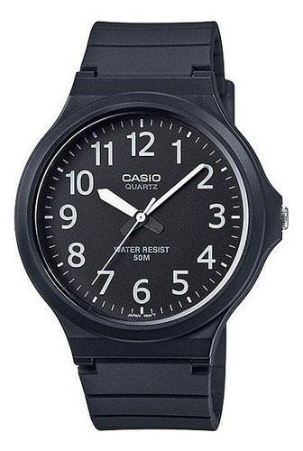 Reloj pulsera Casio Youth MW-240-1E2V de cuerpo color negro, analógico, para hombre, fondo gris oscuro, con correa de resina color negro, agujas color blanco y negro, dial blanco, minutero/segundero blanco, bisel color negro y hebilla simple