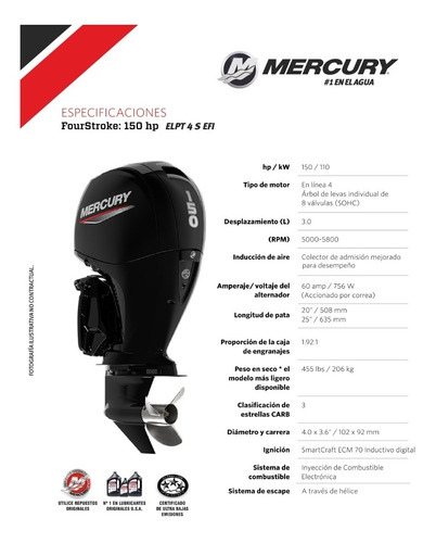 Motor Mercury 150 Hp Elpt Efi 4 Tiempos ¡entrega Inmediata!