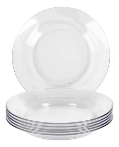 Kit 12 Pratos Fundo Refeição Vidro Resistente Jantar