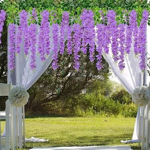 1.1m Flores Artificiales Glicina De 12pk Wisteria Colgantes Violeta