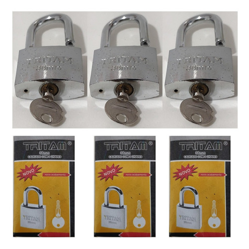 Imagem 2 de 5 de 06 Cadeados Novo Chave Tetra Anti Furto 38mm Com + Segurança