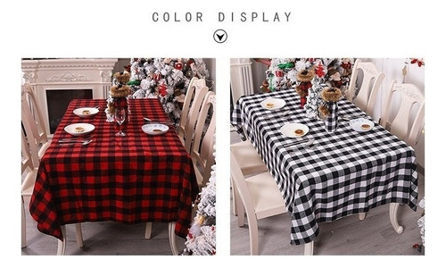 Decoración De Mesa De Mantel A Cuadros Negro Rojo Navideño