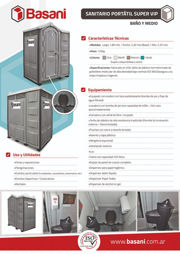 Imagen 6 de 10 de Baños Químicos - Portátiles Basani, Iso 9001:2015 - Di.na.ma