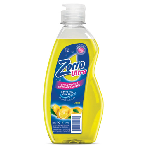 Imagen 1 de 1 de Detergente Zorro Ultra Limón Original concentrado en botella 300 ml