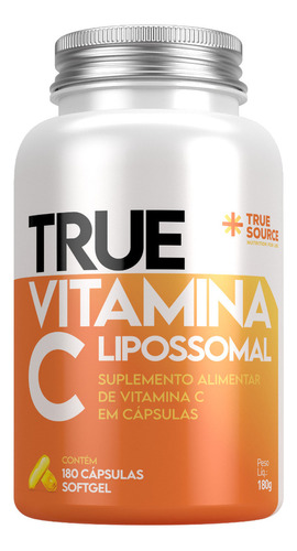 True Vitamina C Lipossomal 180 Cápsulas - True Source Sabor Sem sabor