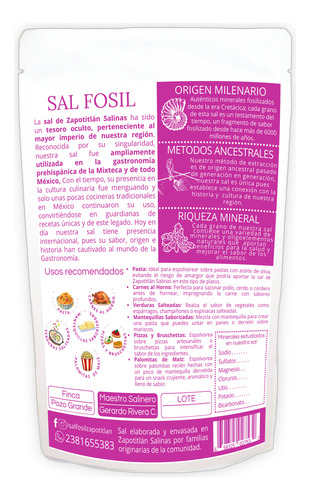 Sal Fósil Zapotitlán Salinas 280g Ajo Y Hiervas Grano Grueso