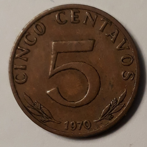 Moneda Bolivia 5 Centavos 1970. Km 187.  Escasa !!!!