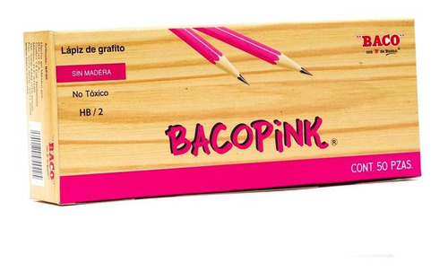 50pzs De Lapiz Baco Lp013 Rosa De Grafito Bacopink Hb/2 /v