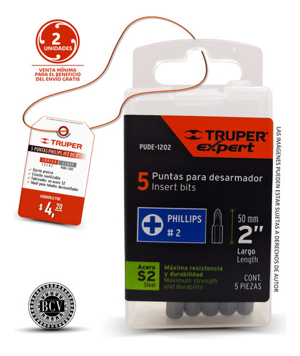 Puntas Phillips #2x2 Estuche 5 Puntas Truper 12147