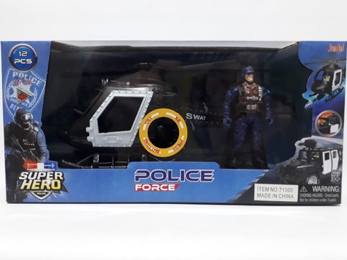 Playset Police Force Super Hero Luz/sonido 12 Pz Helicoptero