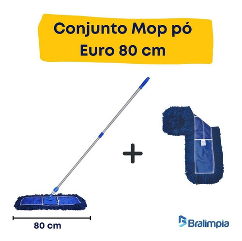 Conjunto Mop Pó Eletrostático Euro 80cm Com + 1 Refil Extra
