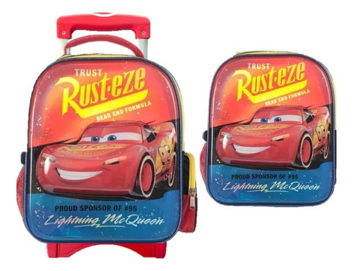 Mochila Con Ruedas Y Lonchera Cars Rayo Mcqueen Rusteze Kinder Ruz