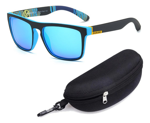 Óculos De Sol Masculino Dubery Polarizado Uv400 + Case Lente Azul Desenho D731